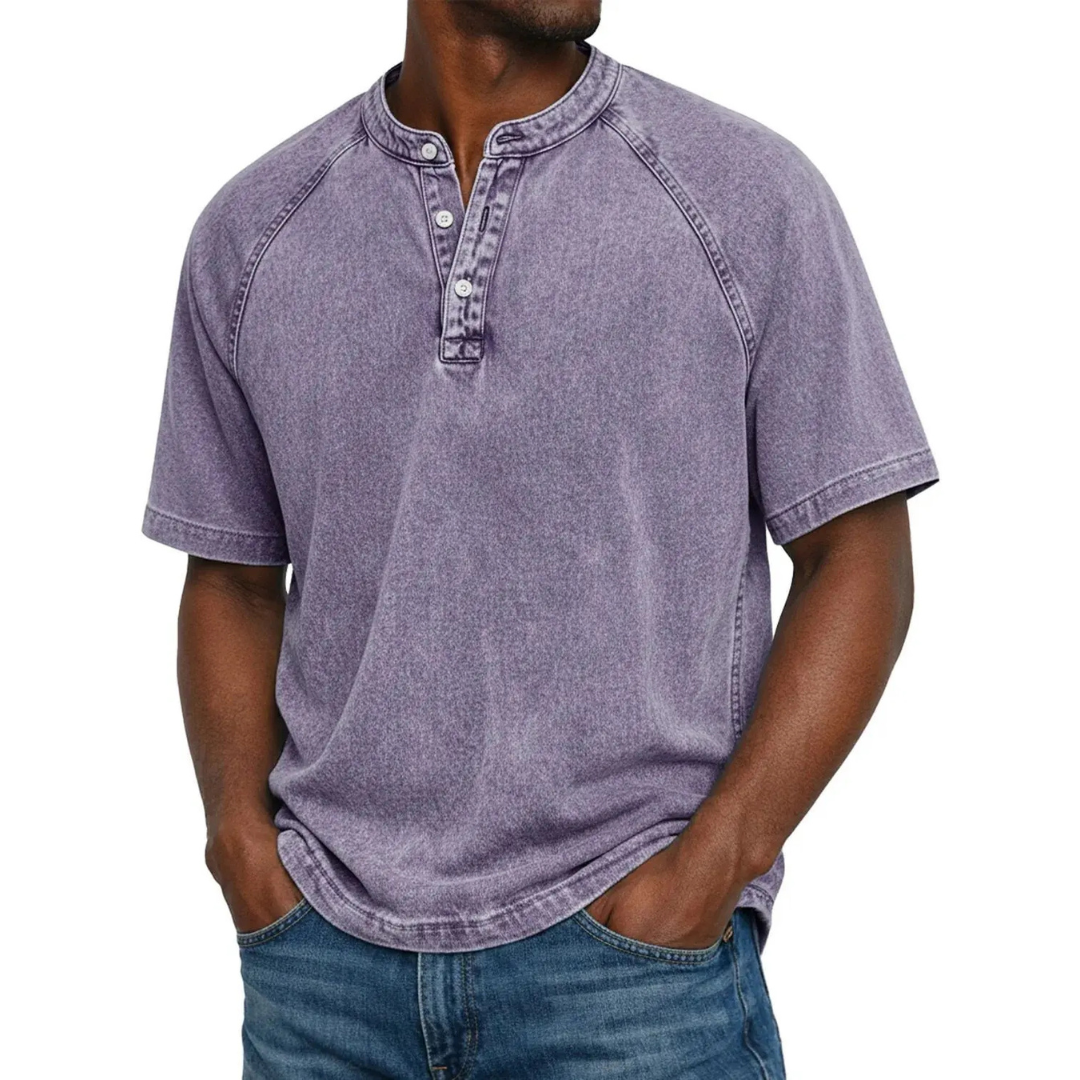 Chemise Henley Homme | Manches Raglan Vintage | Boutons Encolure