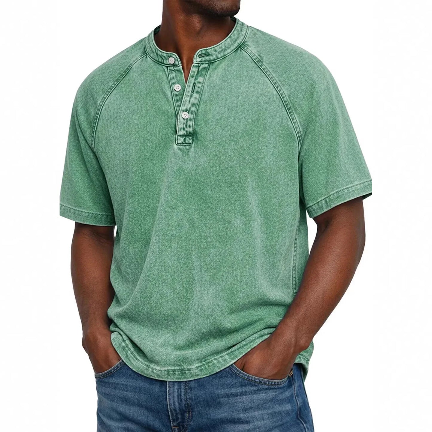 Chemise Henley Homme | Manches Raglan Vintage | Boutons Encolure