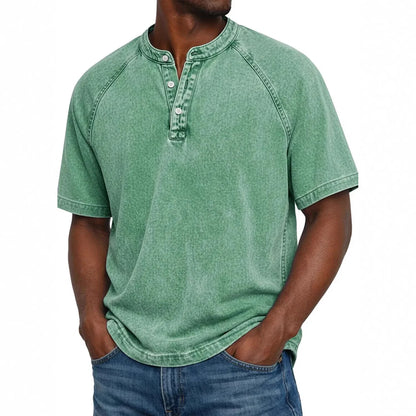 Chemise Henley Homme | Manches Raglan Vintage | Boutons Encolure