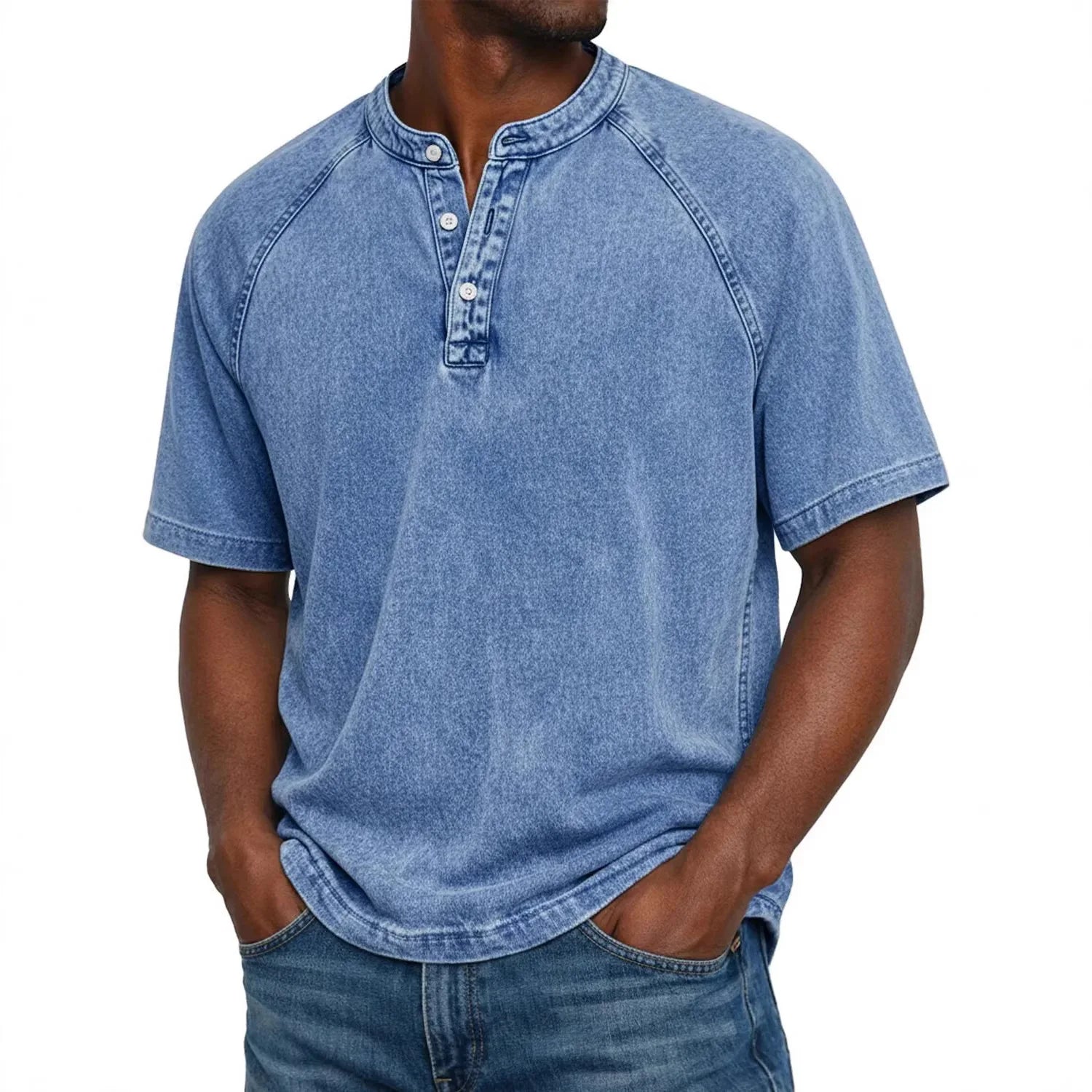 Chemise Henley Homme | Manches Raglan Vintage | Boutons Encolure