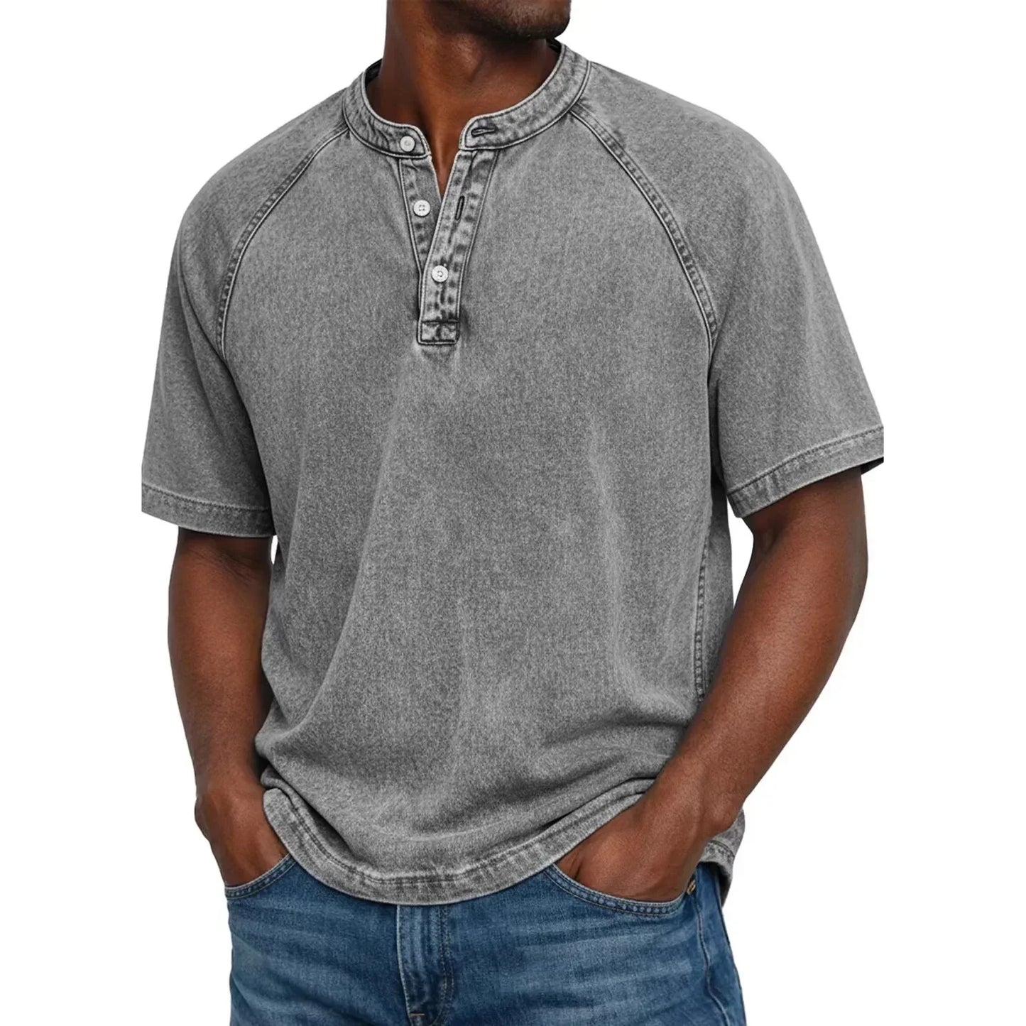 Chemise Henley Homme | Manches Raglan Vintage | Boutons Encolure