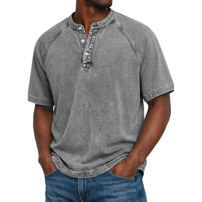 Chemise Henley Homme | Manches Raglan Vintage | Boutons Encolure