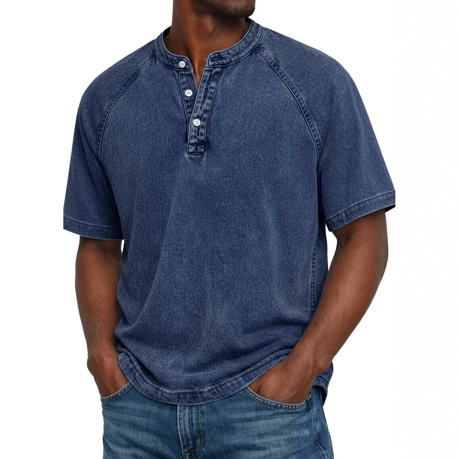 Chemise Henley Homme | Manches Raglan Vintage | Boutons Encolure