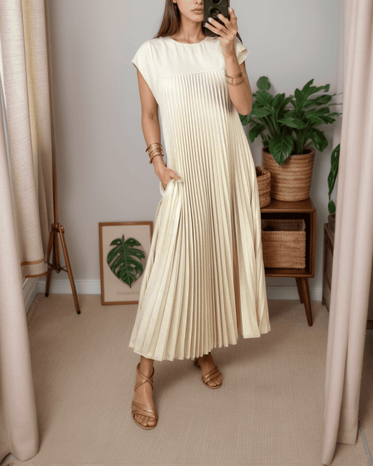 Robe longue plissée sans manches-Robes de Mode Tendance et Chic-PARIS FEMME