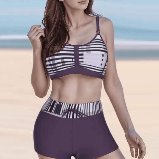 Bikinis taille haute avec imprimé rayé-Costumes Estivaux pour Femmes-PARIS FEMME