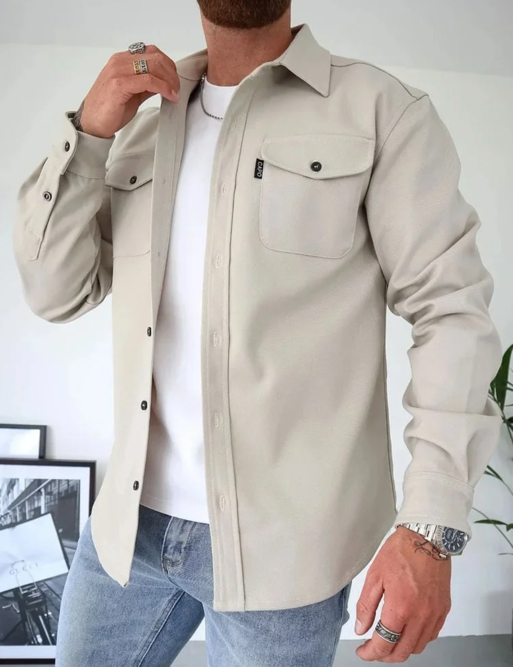 Overshirt homme poches poitrine regular fit coupe décontractée