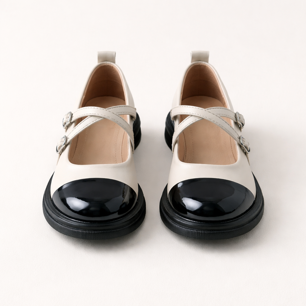 Chaussures Mary Jane pour Femmes | Ballerines Bicolores, Double Bride | Bout Verni