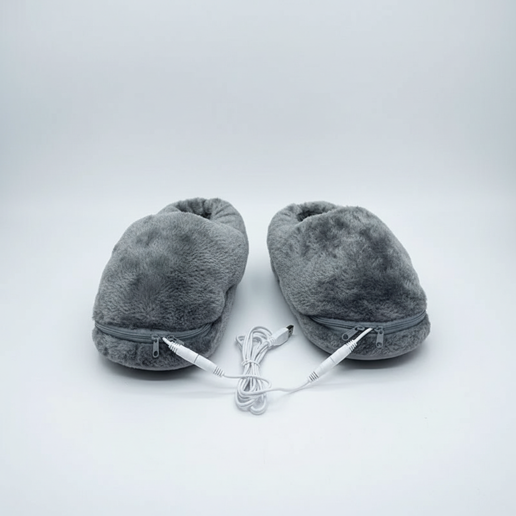 Chaussons chauffants USB unisexe hiver intérieur peluche marron noir gris