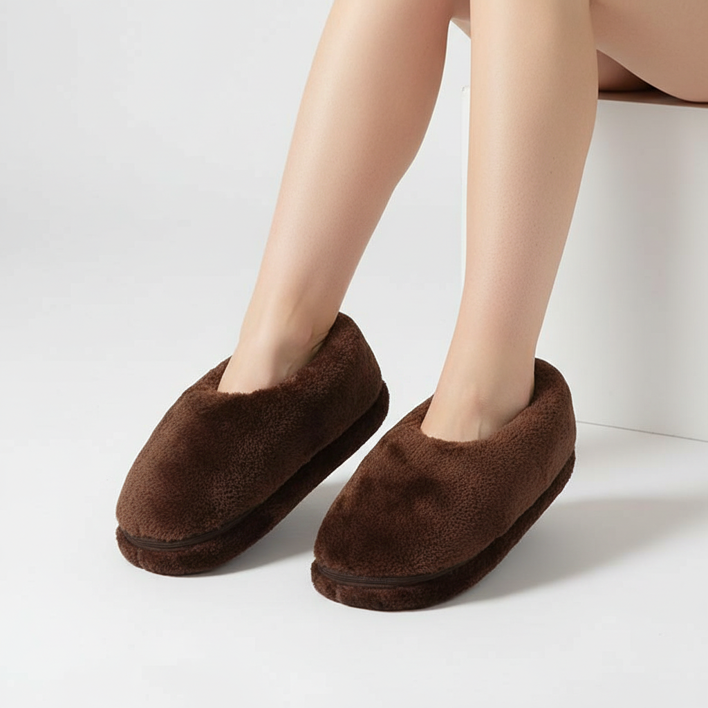 Chaussons chauffants USB unisexe hiver intérieur peluche marron noir gris