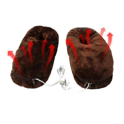 Chaussons chauffants USB unisexe hiver intérieur peluche marron noir gris