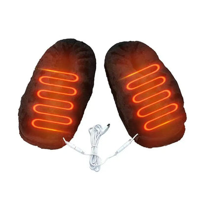 Chaussons chauffants USB unisexe hiver intérieur peluche marron noir gris