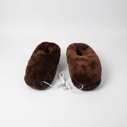 Chaussons chauffants USB unisexe hiver intérieur peluche marron noir gris