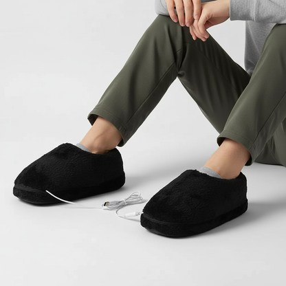 Chaussons chauffants USB unisexe hiver intérieur peluche marron noir gris
