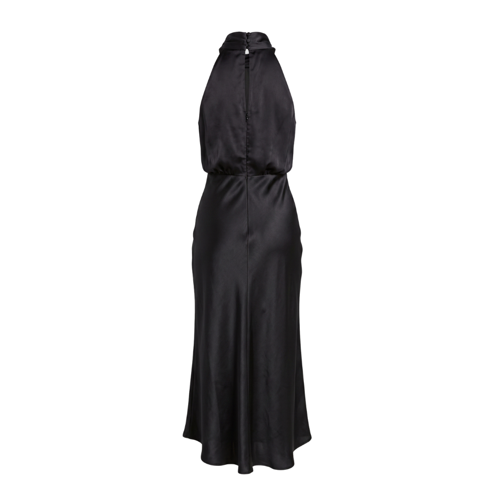 Midi Satin Dress Women | Halter Neckline, Draped Front