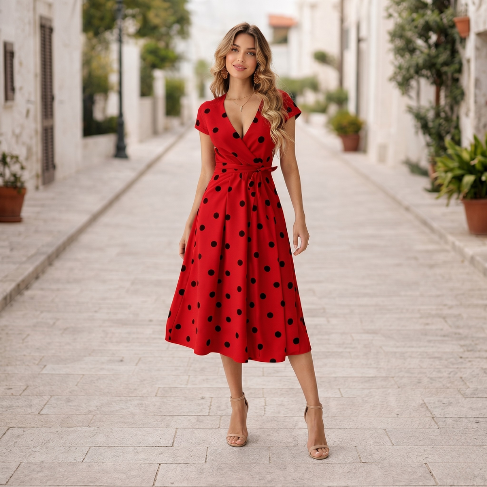 Robe à Pois Style Élégant et Joyeux Mode d'Été
