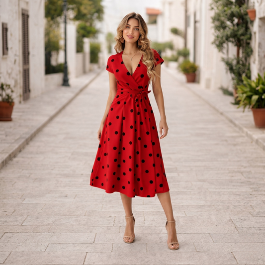 Robe à Pois Style Élégant et Joyeux Mode d'Été