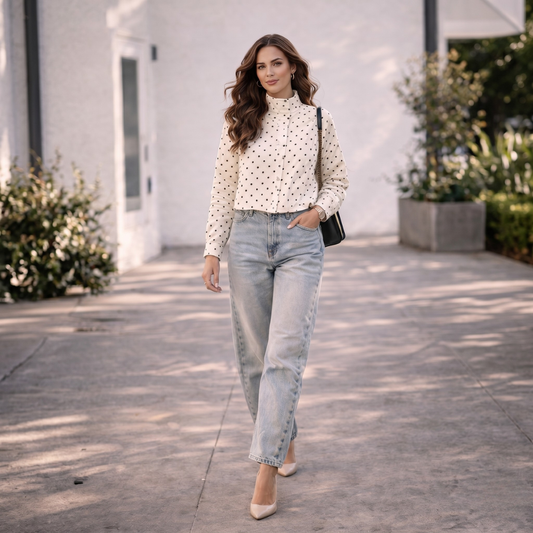 Veste Courte Femme | Design Pois Moderne, Col Haut