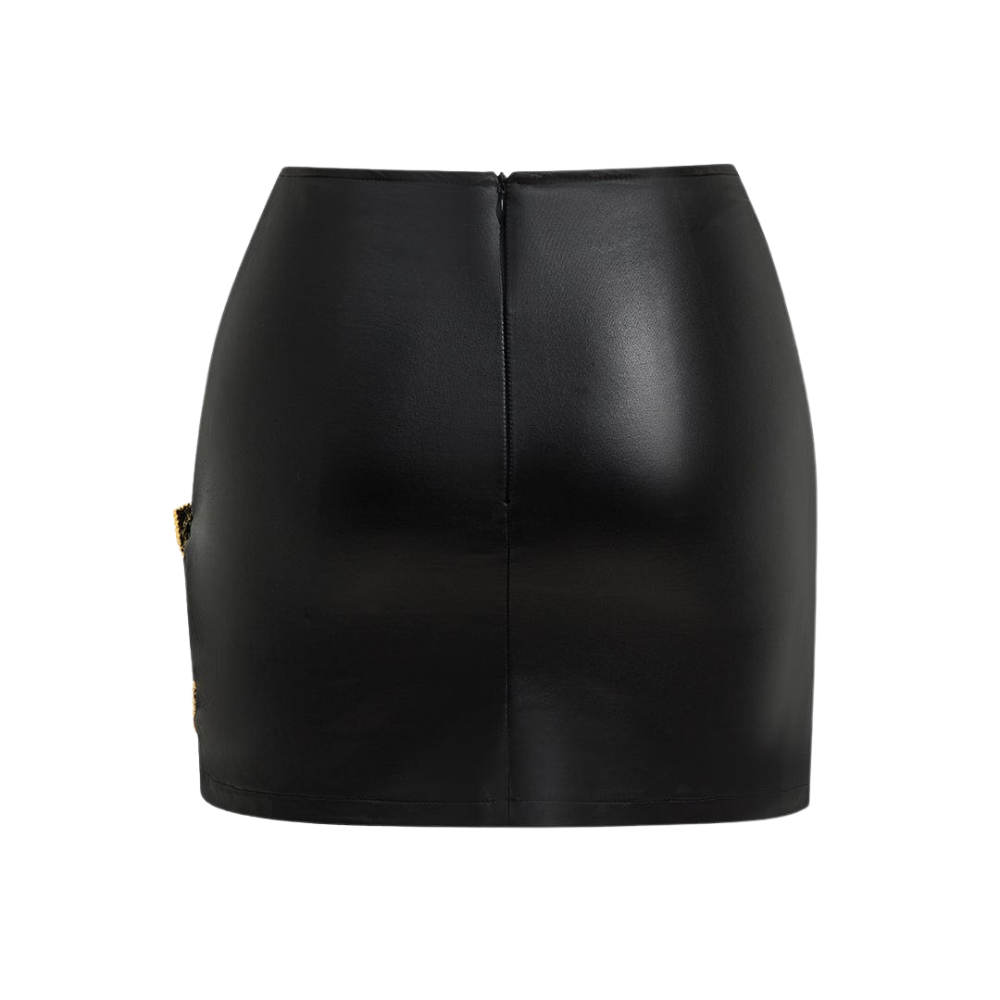 Mini Jupe | Noir | Drapé Asymétrique & Épingle Dorée