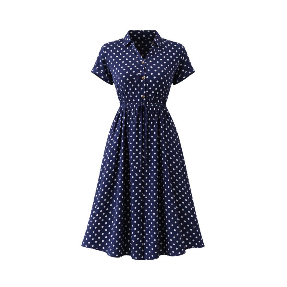 Robe à Pois | Robe Midi Casual avec Dentelle et Boutons