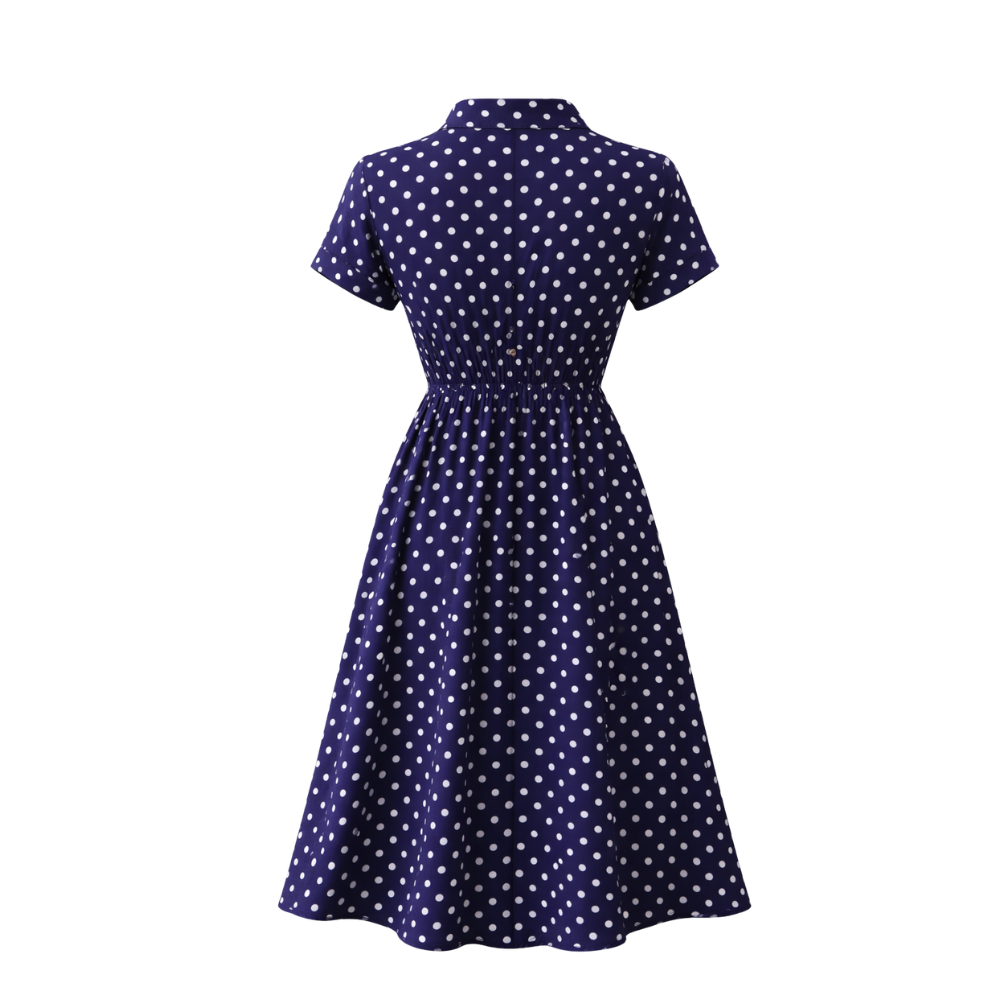 Robe à Pois | Robe Midi Casual avec Dentelle et Boutons