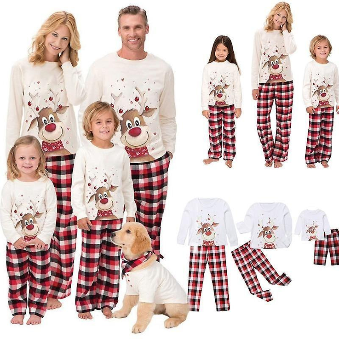 Pyjama Noël famille assorti coton manches longues motif festif