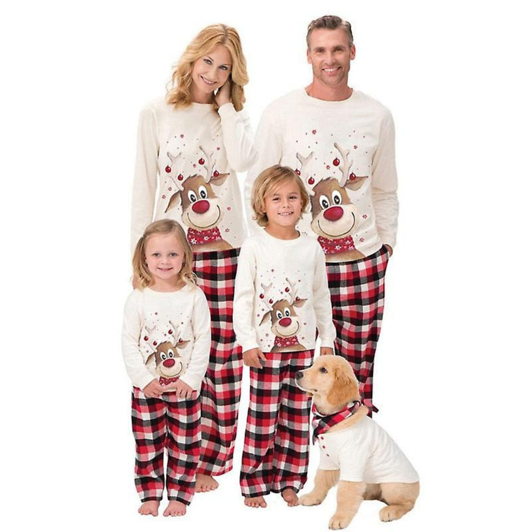Pyjama Noël famille assorti coton manches longues motif festif