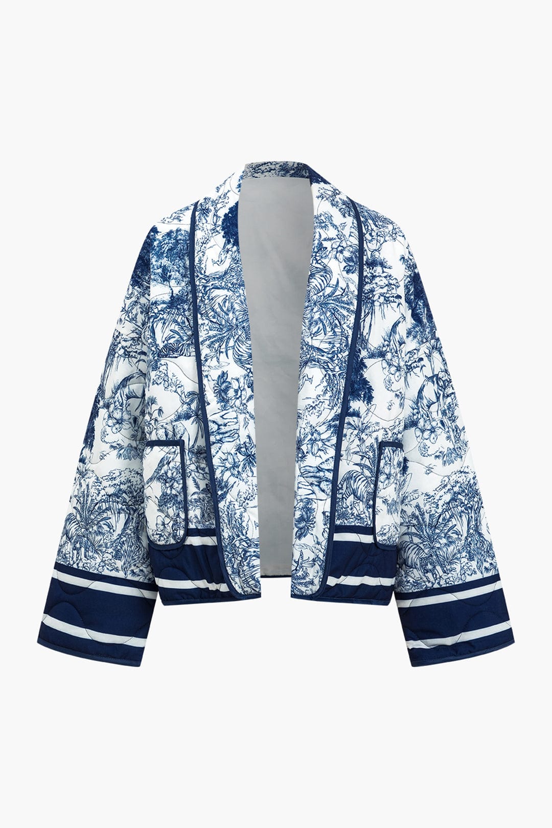 Veste Matelassée Femme | Motif Floral Bleu, Coupe Confortable