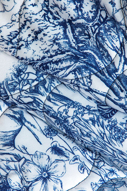 Veste Matelassée Femme | Motif Floral Bleu, Coupe Confortable
