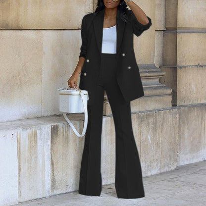 Ensemble Tailleur Femme | Blazer Croisé, Pantalon Évasé | Chic Élégant
