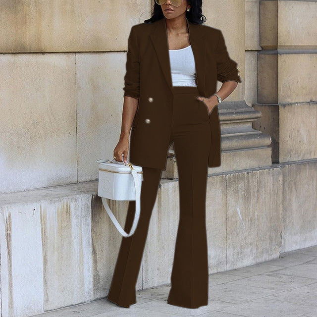 Ensemble Tailleur Femme | Blazer Croisé, Pantalon Évasé | Chic Élégant