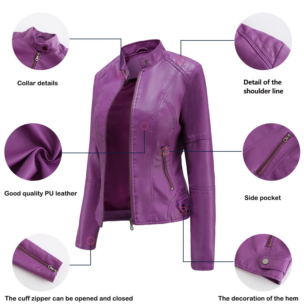 Veste en Cuir Femme | Col Mao | Noir, Multicolore