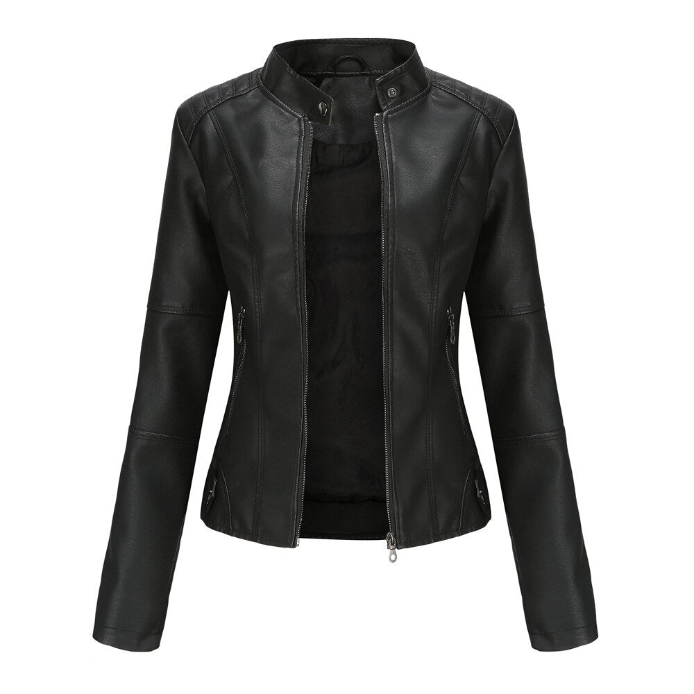 Veste en Cuir Femme | Col Mao | Noir, Multicolore