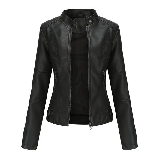 Veste en Cuir Femme | Col Mao | Noir, Multicolore