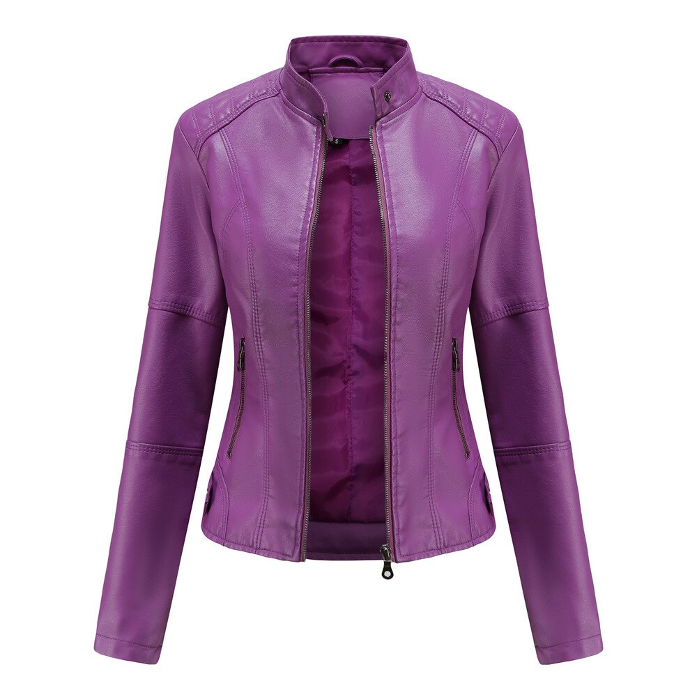 Veste en Cuir Femme | Col Mao | Noir, Multicolore