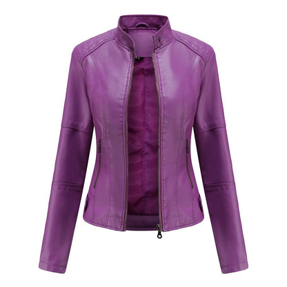 Veste en Cuir Femme | Col Mao | Noir, Multicolore