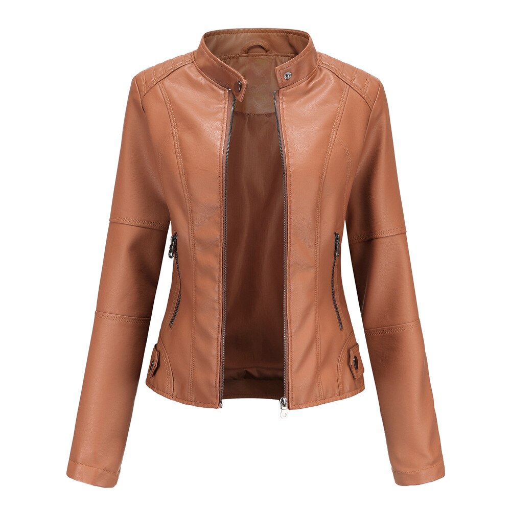 Veste en Cuir Femme | Col Mao | Noir, Multicolore