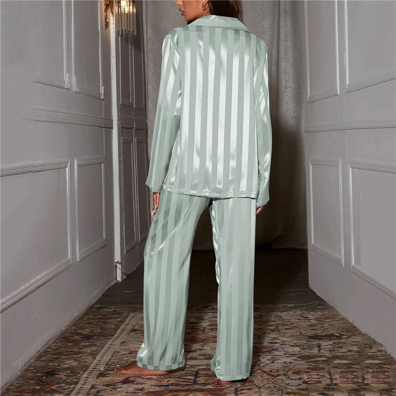 Pyjama Satin Femme | Ensemble 2 Pièces, Motif Rayé | Confort Élégant
