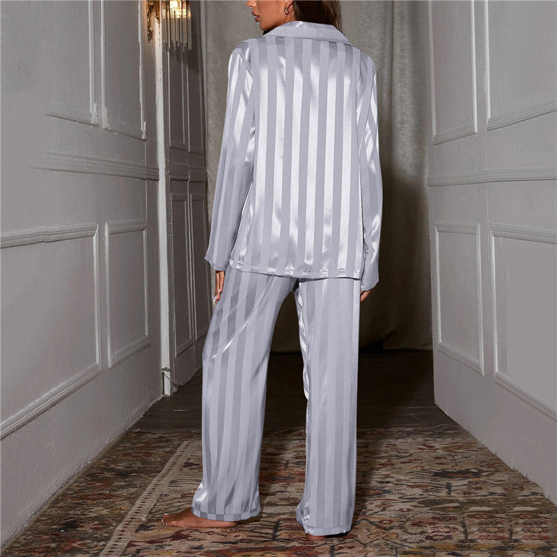 Pyjama Satin Femme | Ensemble 2 Pièces, Motif Rayé | Confort Élégant