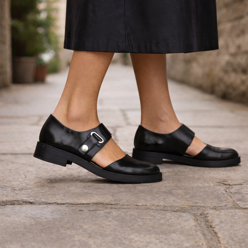 Chaussures Mary Jane pour Femmes | Cuir Noir | Lanière à Boucle, Confort Ajusté