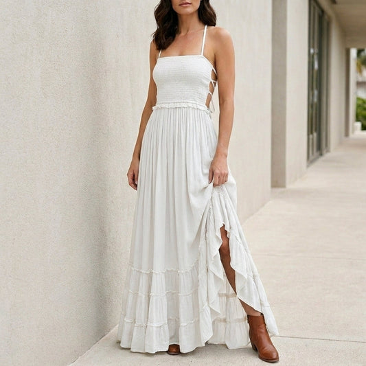 Robe Maxi | Dos Ouvert, Smocké | Style Bohème Estival