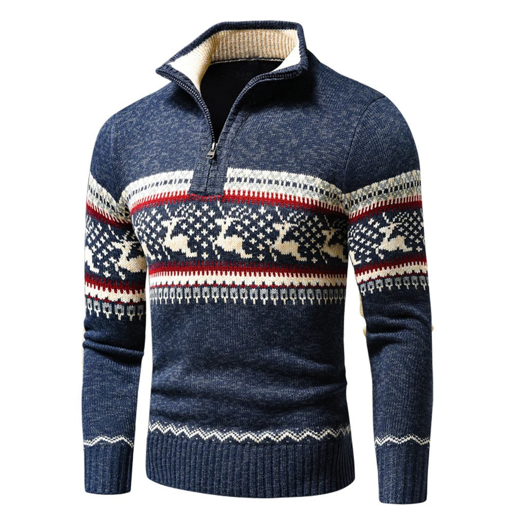 Pull de Noël homme en maille col zippé coupe regular