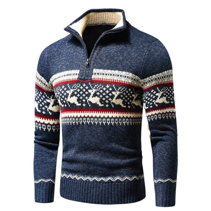 Pull de Noël homme en maille col zippé coupe regular