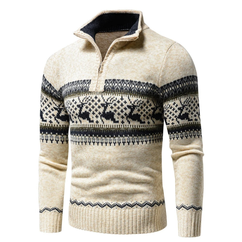 Pull de Noël homme en maille col zippé coupe regular
