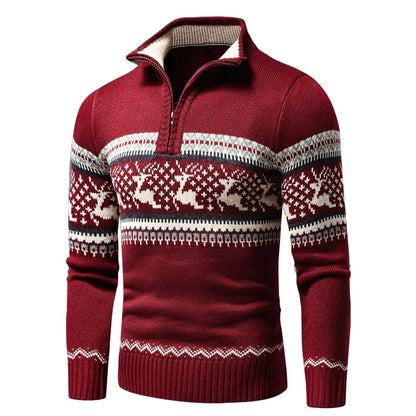 Pull de Noël homme en maille col zippé coupe regular