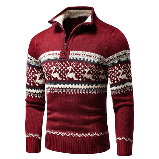 Pull de Noël homme en maille col zippé coupe regular
