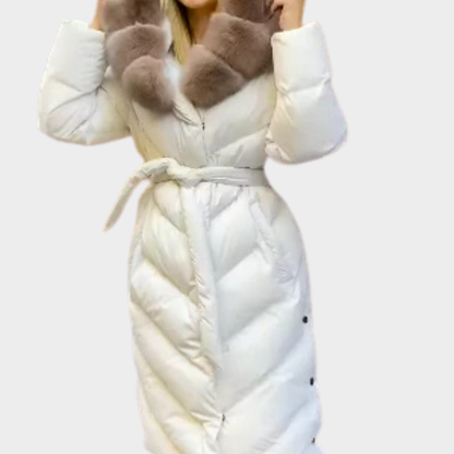 Manteau long femme hiver avec col fourrure chaud