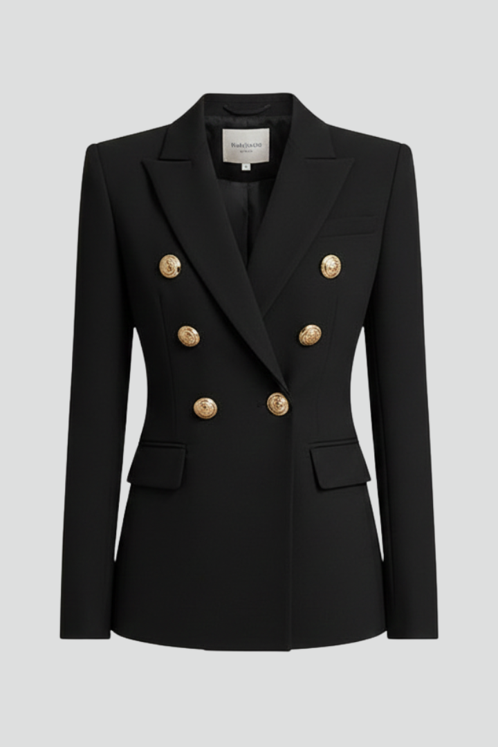 Blazer femme croisé double boutonnage boutons dorés col revers large coupe cintrée
