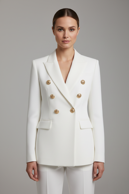 Blazer femme croisé double boutonnage boutons dorés col revers large coupe cintrée