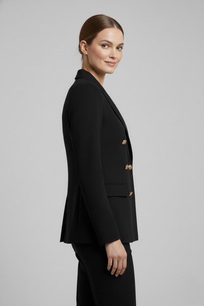 Blazer femme croisé double boutonnage boutons dorés col revers large coupe cintrée