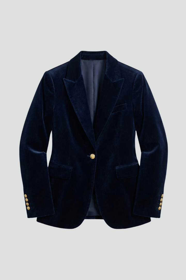 Blazer femme velours cintré col revers cranté bouton unique